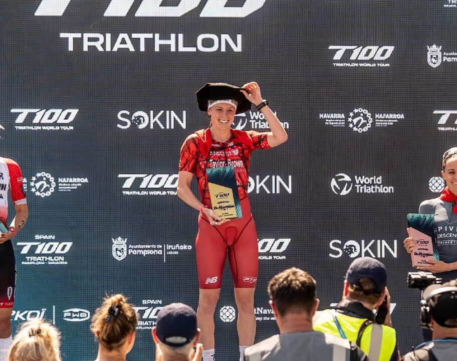 T100 Spain podium Taylor Brown Julie Derron Spivey 2026