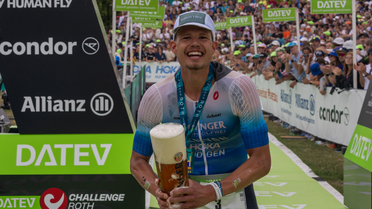 Rico Bogen at Challenge Roth finish line. 2026.